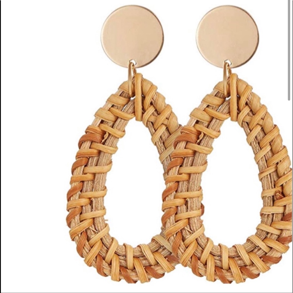 Boho Bohemian Rattan Woven Wicker Dangle Drop Hollow Oval Earrings